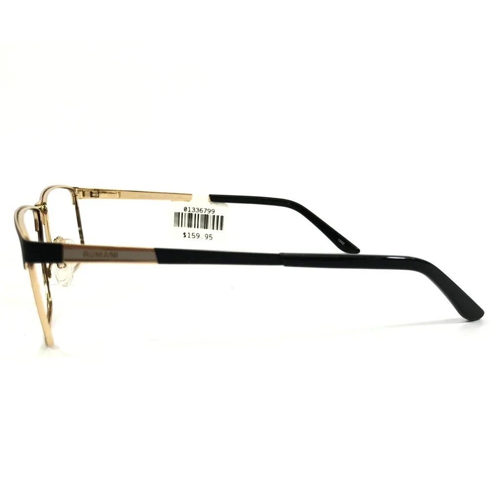 Alberto Romani Eyeglasses Frames AR8000 BK Black Gold Rectangle 57-15-140